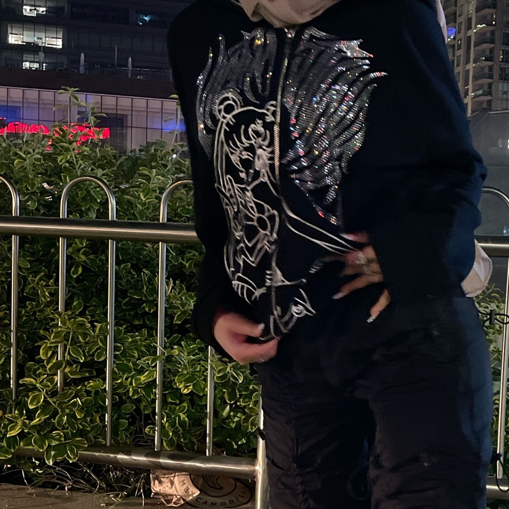 VICTIM studios y2k anime rhinestone zip up